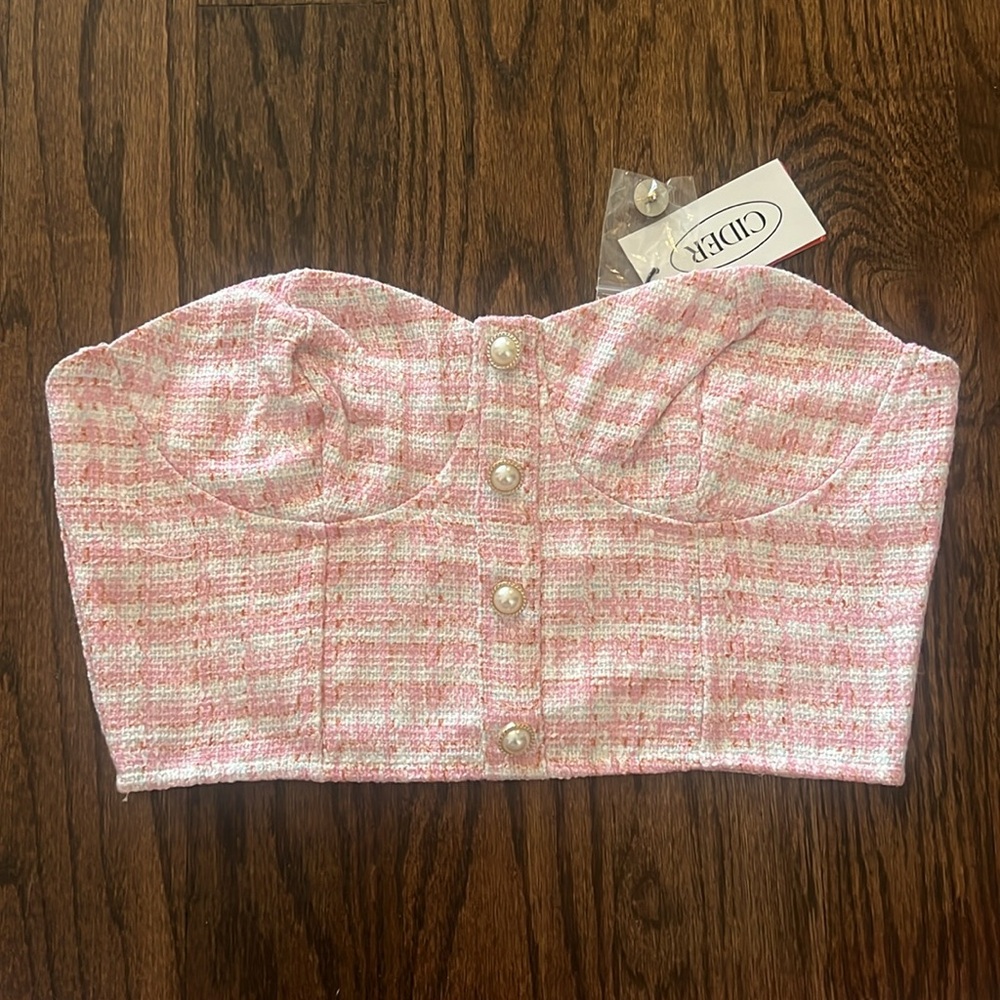 Cider Pink Lady Blazer (XS), Button Up Tube Top (XS), & Button Up Mini Skirt (S) - Picture 3 of 6